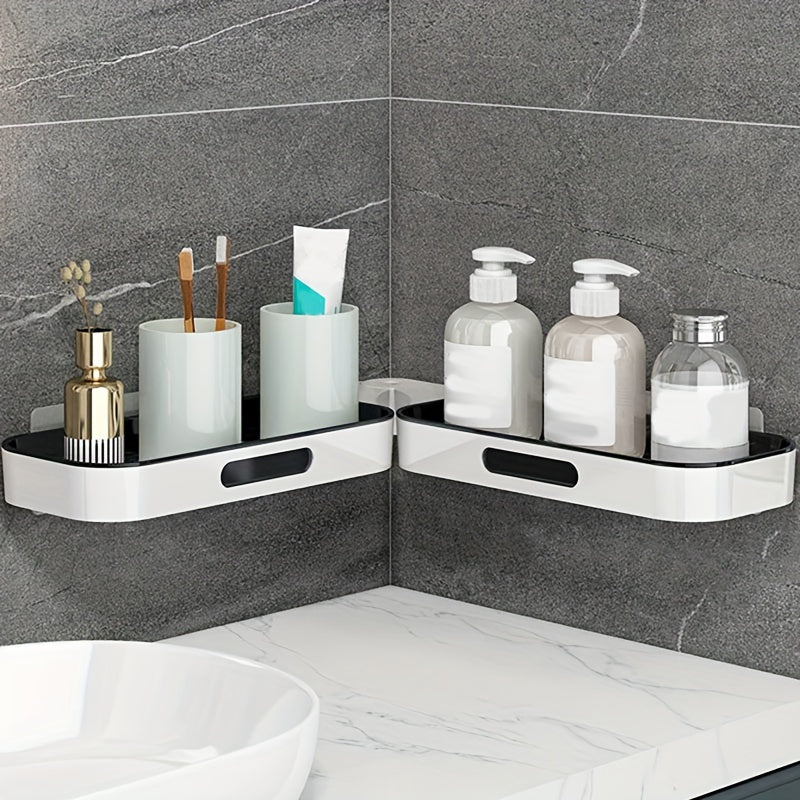 DrehOrdnung: Mensola da parete per bagno – moderno scaffale angolare in plastica, montato a parete e salvaspazio per cosmetici e prodotti per la cura