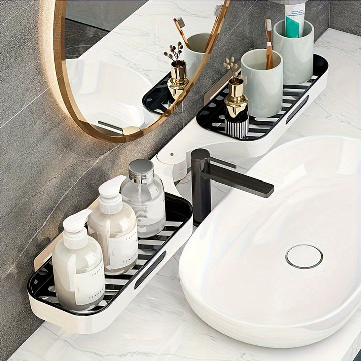 DrehOrdnung: Mensola da parete per bagno – moderno scaffale angolare in plastica, montato a parete e salvaspazio per cosmetici e prodotti per la cura