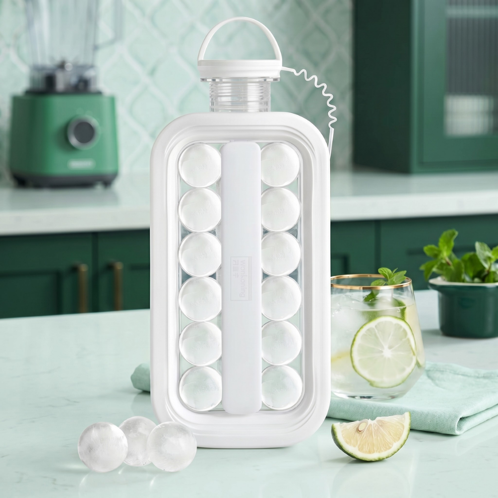 FrostyCraze™ – Bottiglia Portatile 2-in-1 per Palline di Ghiaccio e Ghiaccio