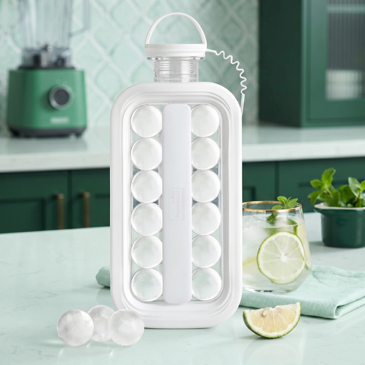FrostyCraze™ – Bottiglia Portatile 2-in-1 per Palline di Ghiaccio e Ghiaccio