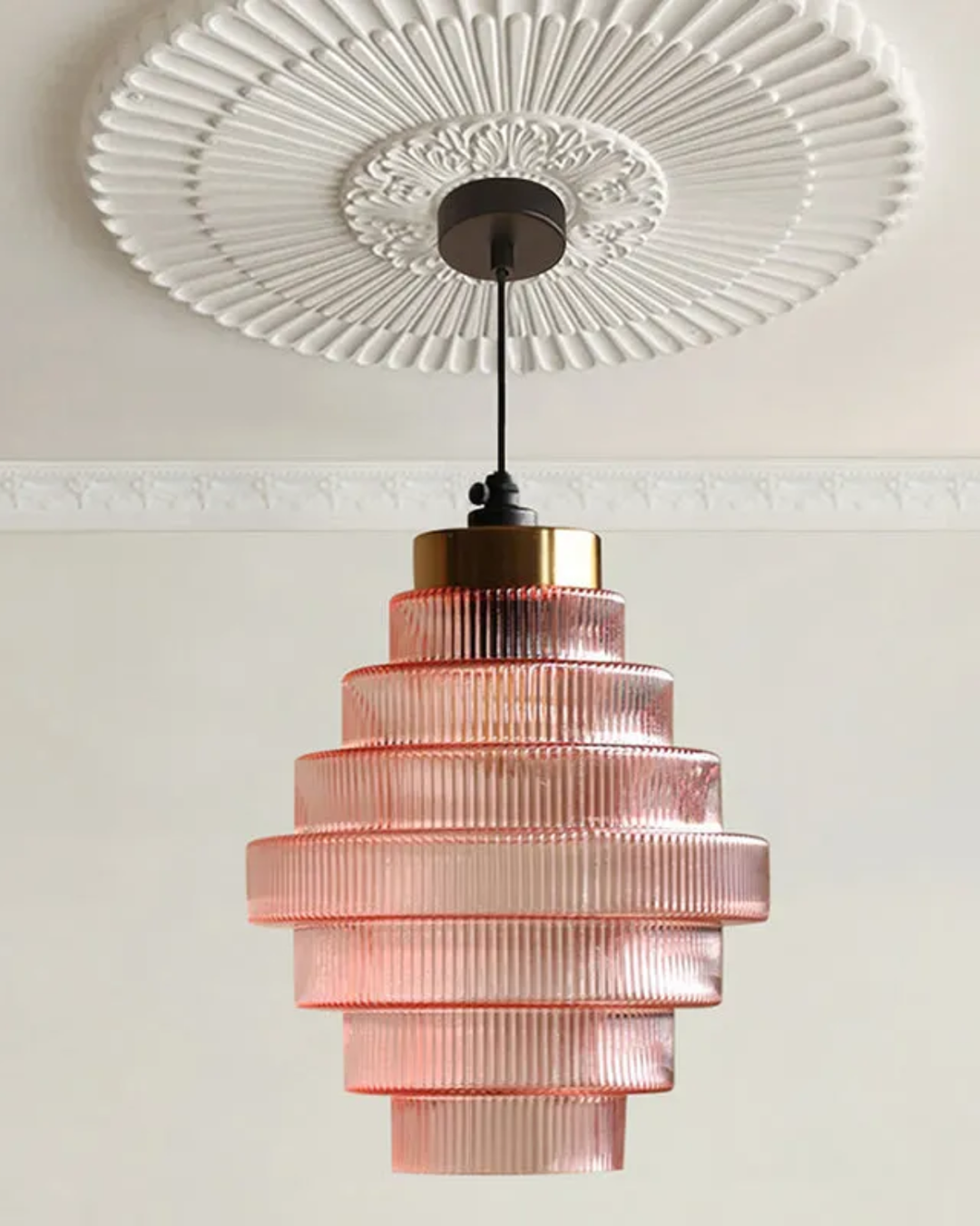 ÉclatAmbiente: Lampada a sospensione design – lampada in vetro dorato con forma sospesa, lussuosa per soggiorno e sala da pranzo