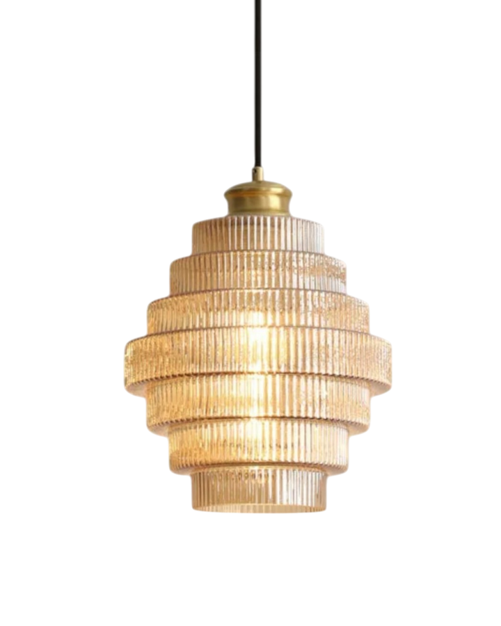ÉclatAmbiente: Lampada a sospensione design – lampada in vetro dorato con forma sospesa, lussuosa per soggiorno e sala da pranzo