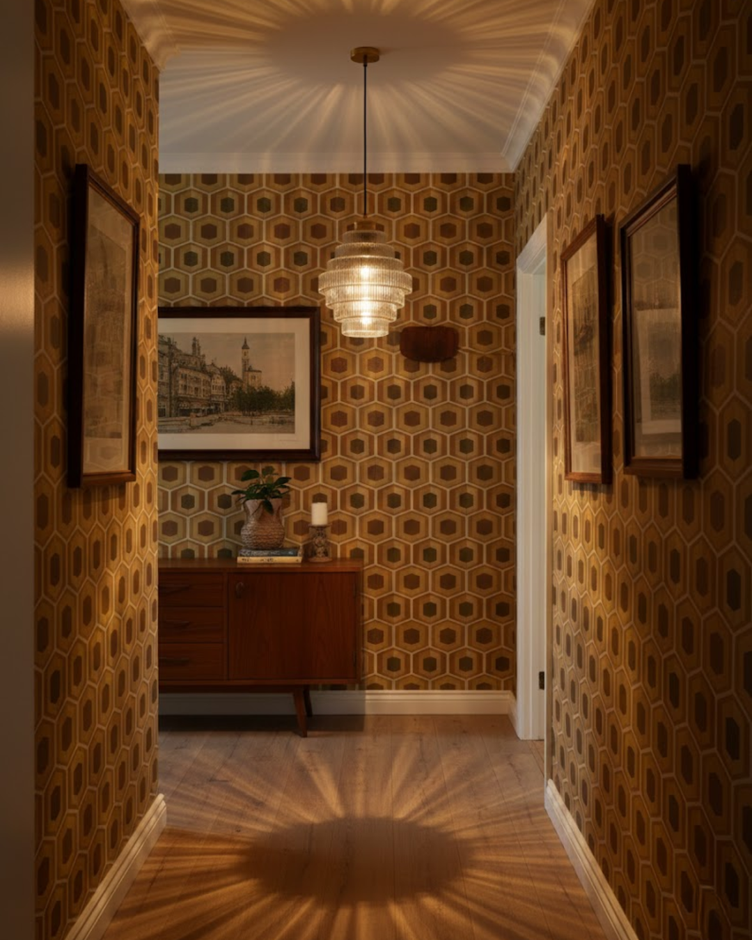 ÉclatAmbiente: Lampada a sospensione design – lampada in vetro dorato con forma sospesa, lussuosa per soggiorno e sala da pranzo