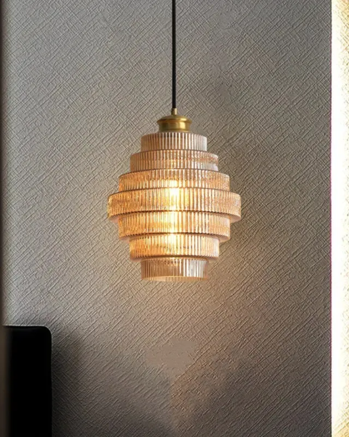 ÉclatAmbiente: Lampada a sospensione design – lampada in vetro dorato con forma sospesa, lussuosa per soggiorno e sala da pranzo