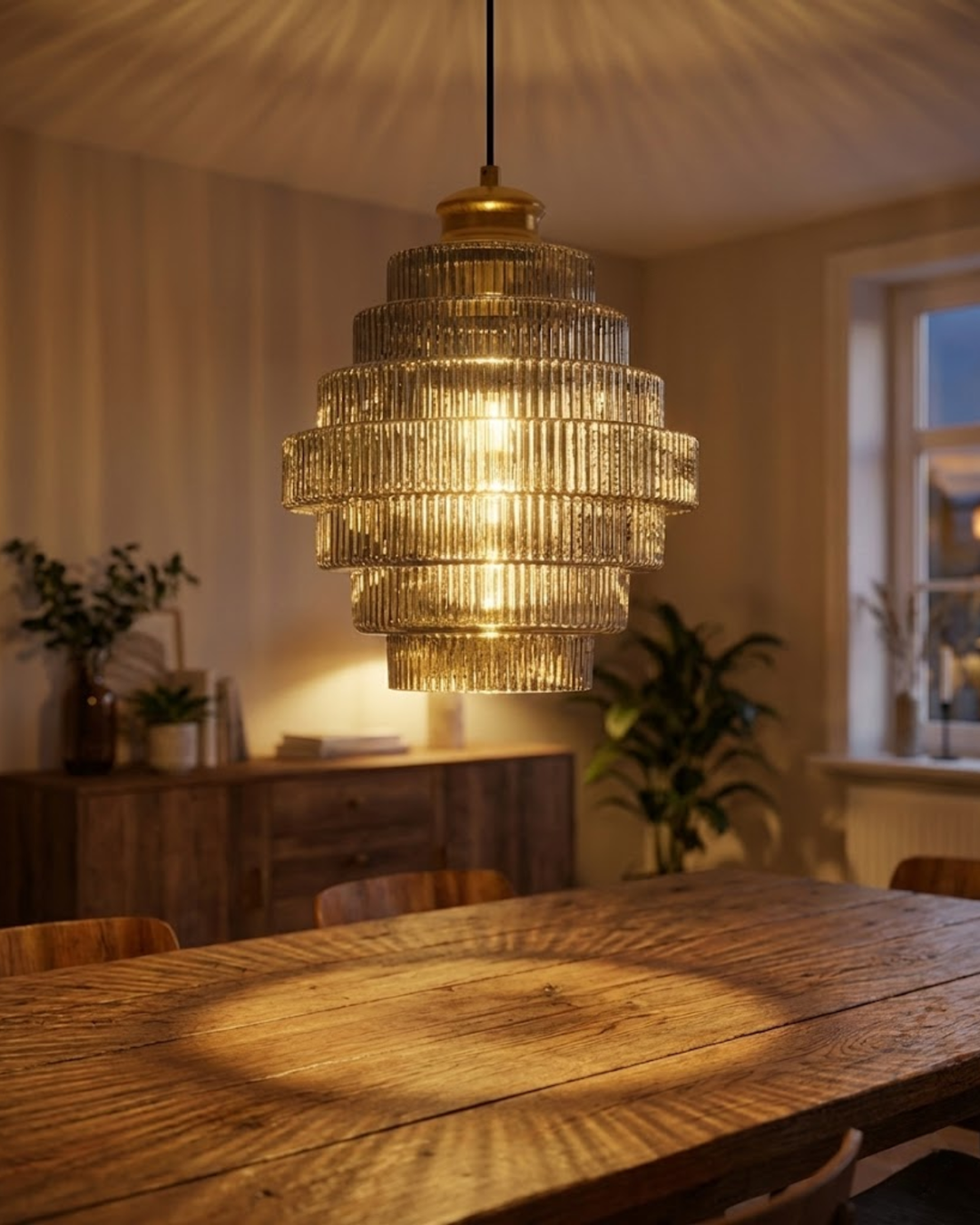 ÉclatAmbiente: Lampada a sospensione design – lampada in vetro dorato con forma sospesa, lussuosa per soggiorno e sala da pranzo