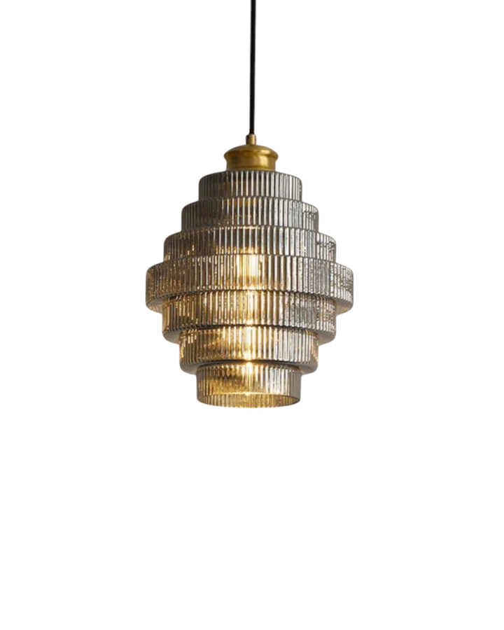 ÉclatAmbiente: Lampada a sospensione design – lampada in vetro dorato con forma sospesa, lussuosa per soggiorno e sala da pranzo