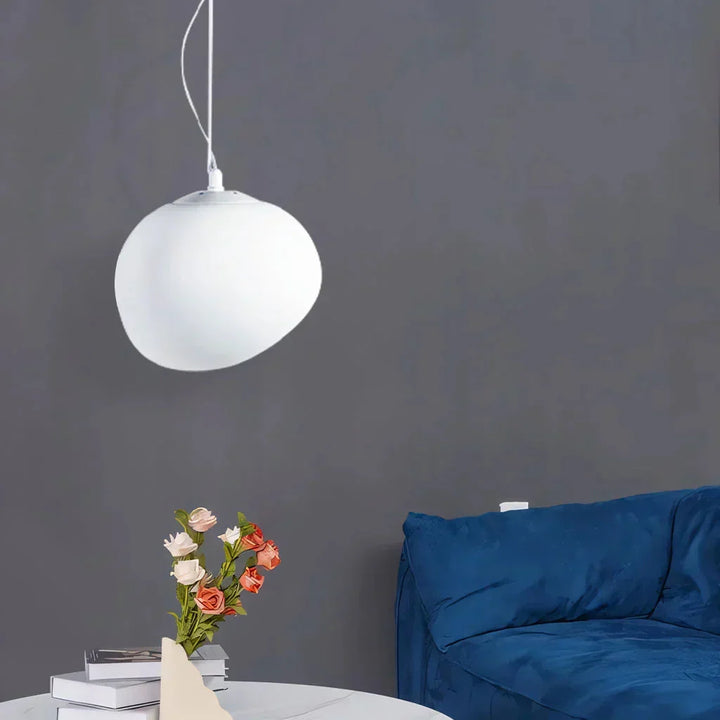 EdelSchein: Lampada a sospensione in pietra bianca – Design in vetro opalino per sala da pranzo e soggiorno