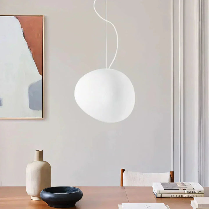 EdelSchein: Lampada a sospensione in pietra bianca – Design in vetro opalino per sala da pranzo e soggiorno