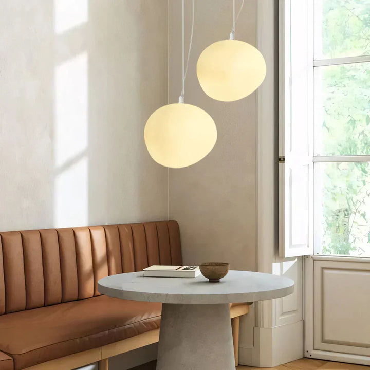 EdelSchein: Lampada a sospensione in pietra bianca – Design in vetro opalino per sala da pranzo e soggiorno