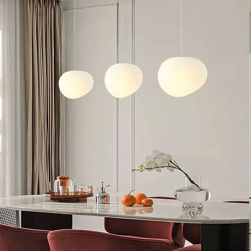 EdelSchein: Lampada a sospensione in pietra bianca – Design in vetro opalino per sala da pranzo e soggiorno