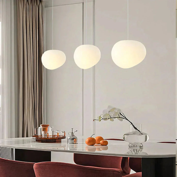 EdelSchein: Lampada a sospensione in pietra bianca – Design in vetro opalino per sala da pranzo e soggiorno