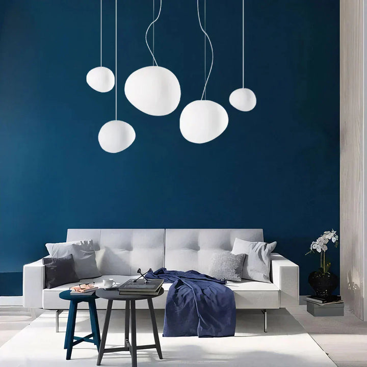 EdelSchein: Lampada a sospensione in pietra bianca – Design in vetro opalino per sala da pranzo e soggiorno
