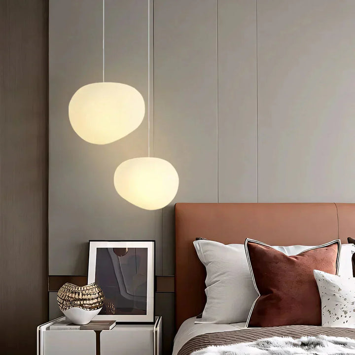 EdelSchein: Lampada a sospensione in pietra bianca – Design in vetro opalino per sala da pranzo e soggiorno
