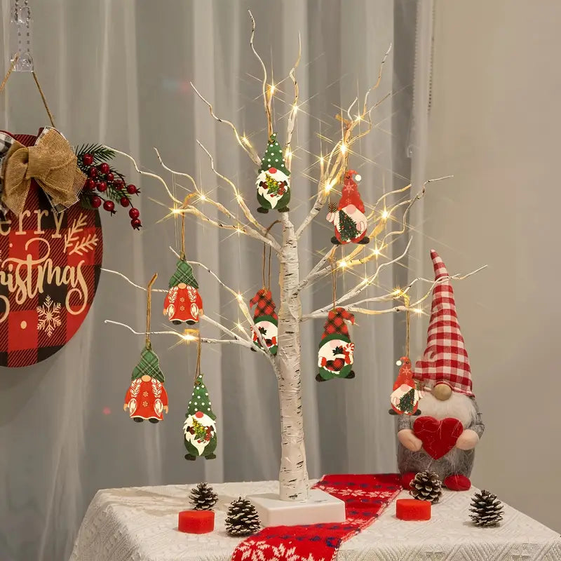 Elarin Albero di Betulla Natalizio con LED e Figure di Gnomi – 60 cm Decorazione Festiva per la Tavola