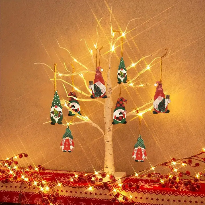 Elarin Albero di Betulla Natalizio con LED e Figure di Gnomi – 60 cm Decorazione Festiva per la Tavola