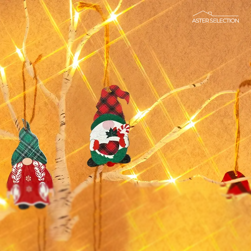 Elarin Albero di Betulla Natalizio con LED e Figure di Gnomi – 60 cm Decorazione Festiva per la Tavola