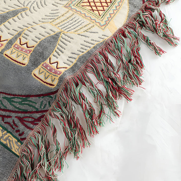 ElefantHaus: Coperta estiva in cotone con design Boho, motivo elefante e frange decorative – per divano e camera da letto