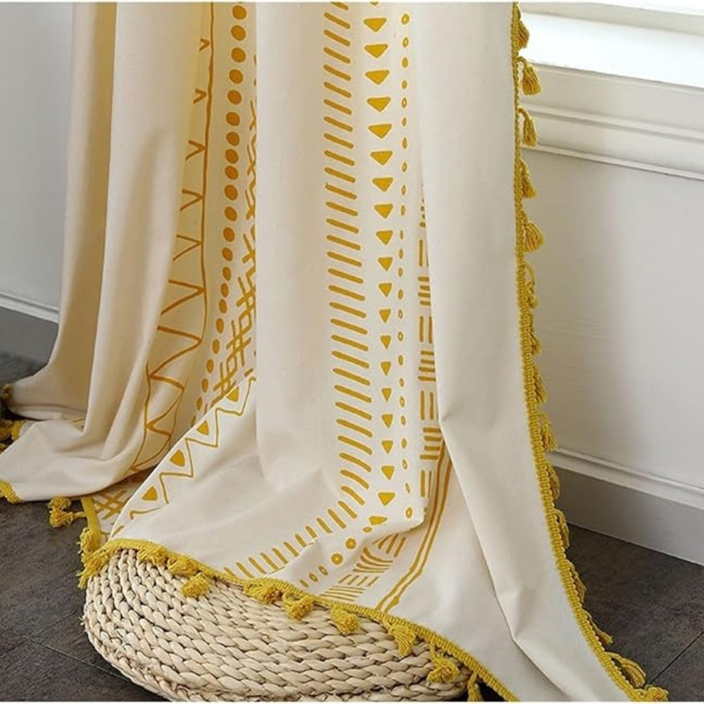 ElegantesGewebe: Tenda con motivo ricamato e frange – oscurante parziale e moderna per aree abitative