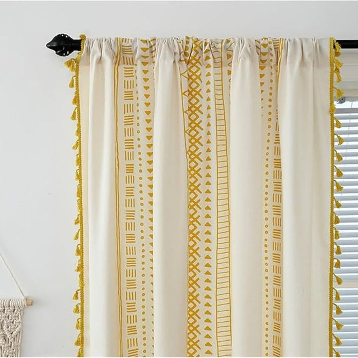 ElegantesGewebe: Tenda con motivo ricamato e frange – oscurante parziale e moderna per aree abitative