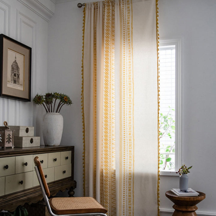 ElegantesGewebe: Tenda con motivo ricamato e frange – oscurante parziale e moderna per aree abitative