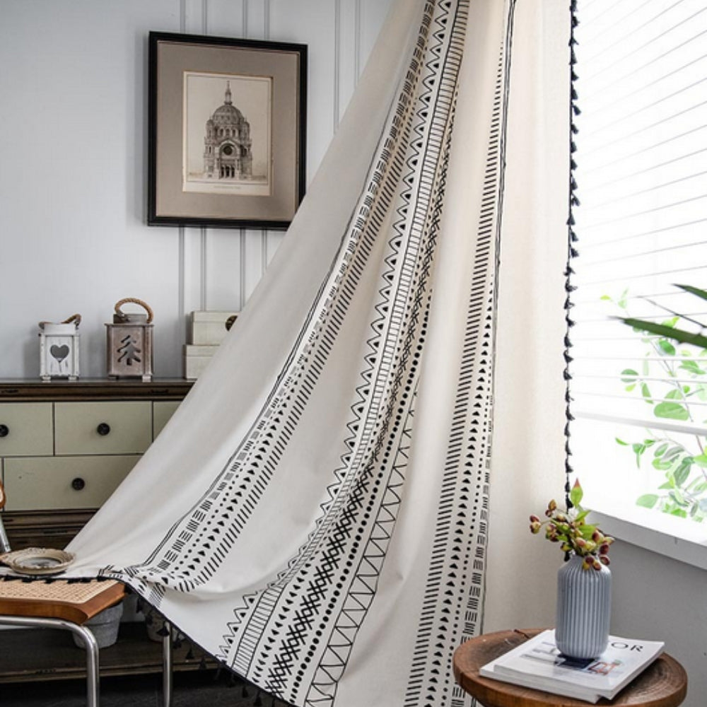 ElegantesGewebe: Tenda con motivo ricamato e frange – oscurante parziale e moderna per aree abitative