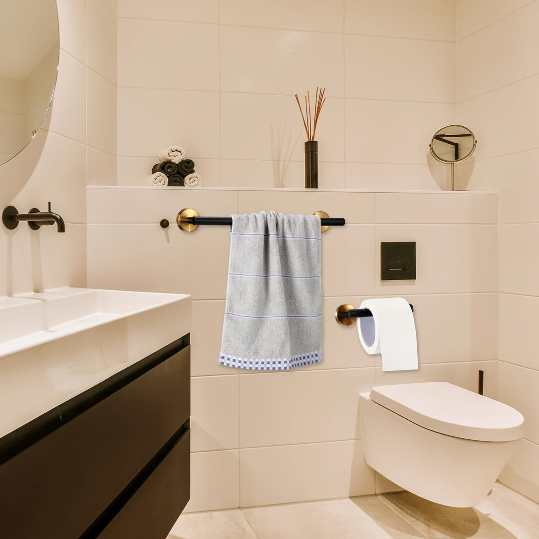 EleganzBausatz: Porta asciugamani bagno – set moderno in acciaio inox, nero opaco, con barra, ganci e supporti, decorativo e facile da pulire