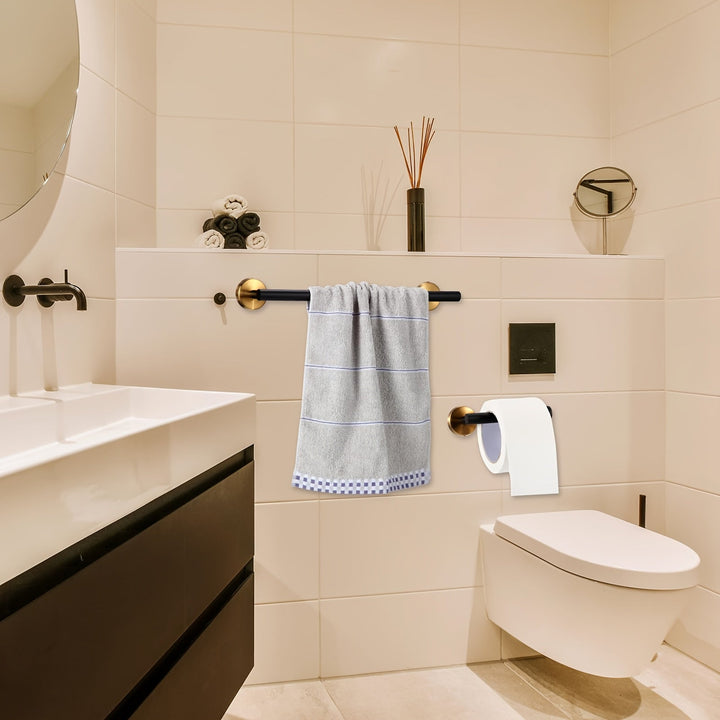 EleganzBausatz: Porta asciugamani bagno – set moderno in acciaio inox, nero opaco, con barra, ganci e supporti, decorativo e facile da pulire