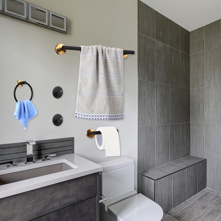 EleganzBausatz: Porta asciugamani bagno – set moderno in acciaio inox, nero opaco, con barra, ganci e supporti, decorativo e facile da pulire