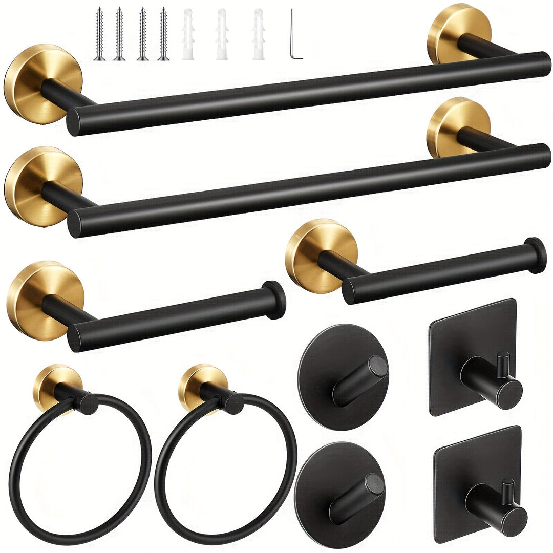 EleganzBausatz: Porta asciugamani bagno – set moderno in acciaio inox, nero opaco, con barra, ganci e supporti, decorativo e facile da pulire