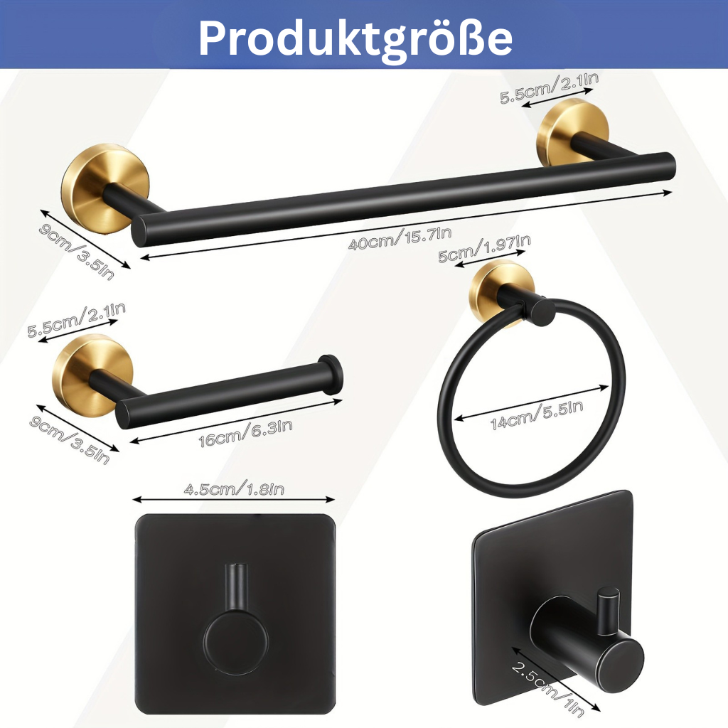 EleganzBausatz: Porta asciugamani bagno – set moderno in acciaio inox, nero opaco, con barra, ganci e supporti, decorativo e facile da pulire