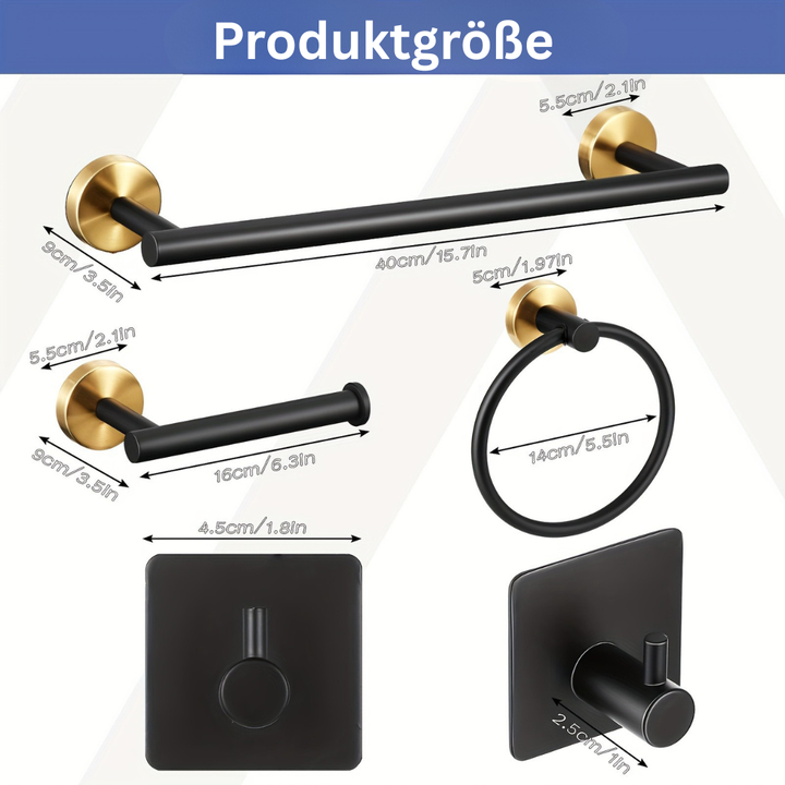 EleganzBausatz: Porta asciugamani bagno – set moderno in acciaio inox, nero opaco, con barra, ganci e supporti, decorativo e facile da pulire