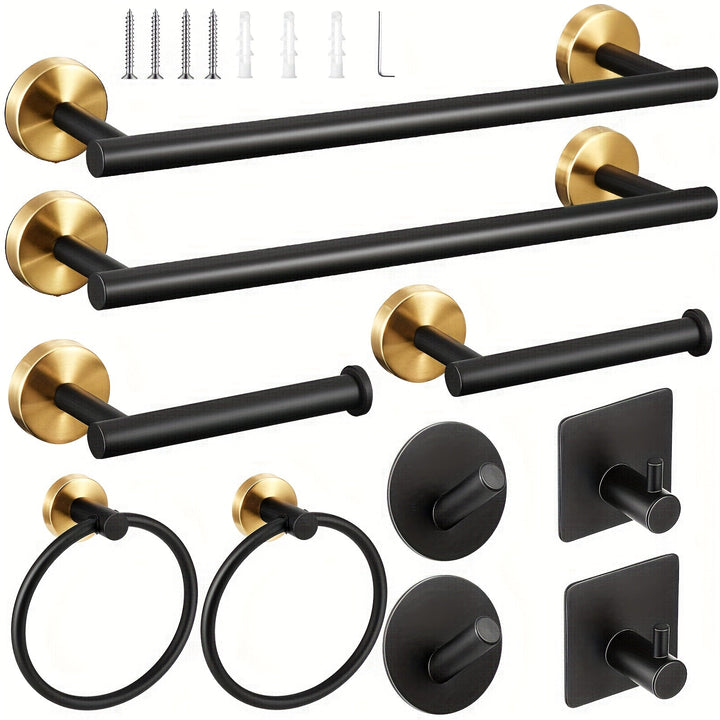 EleganzBausatz: Porta asciugamani bagno – set moderno in acciaio inox, nero opaco, con barra, ganci e supporti, decorativo e facile da pulire