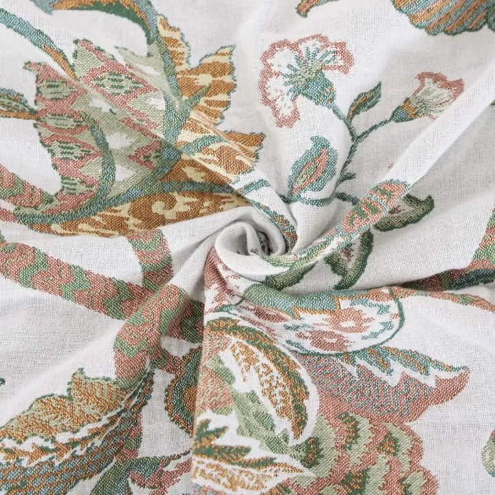 EleganzFaden: Coperte in cotone con struttura jacquard floreale e design decorativo con frange – per divano e letto