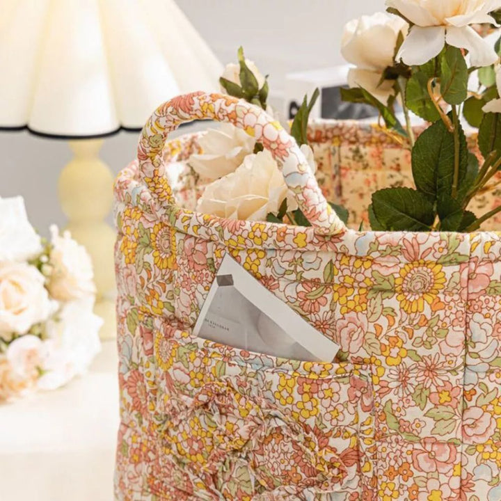 EleganzKorb: Cesto di stoccaggio in canvas con delicato motivo floreale – leggero, robusto e versatile per scarpe e biancheria