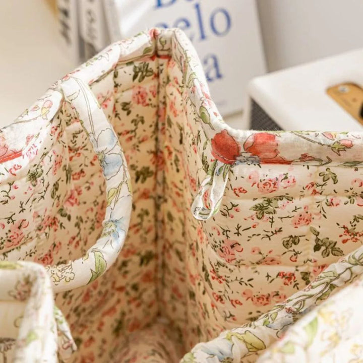 EleganzKorb: Cesto di stoccaggio in canvas con delicato motivo floreale – leggero, robusto e versatile per scarpe e biancheria