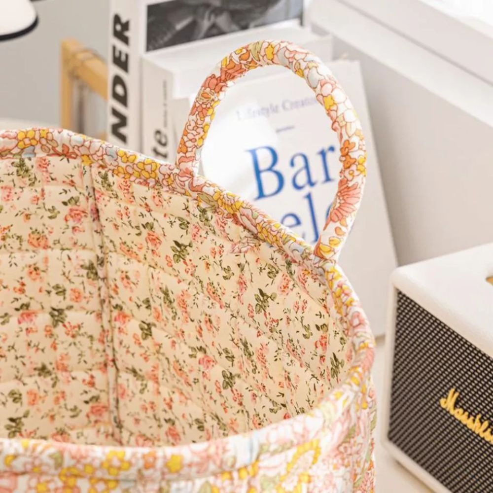 EleganzKorb: Cesto di stoccaggio in canvas con delicato motivo floreale – leggero, robusto e versatile per scarpe e biancheria
