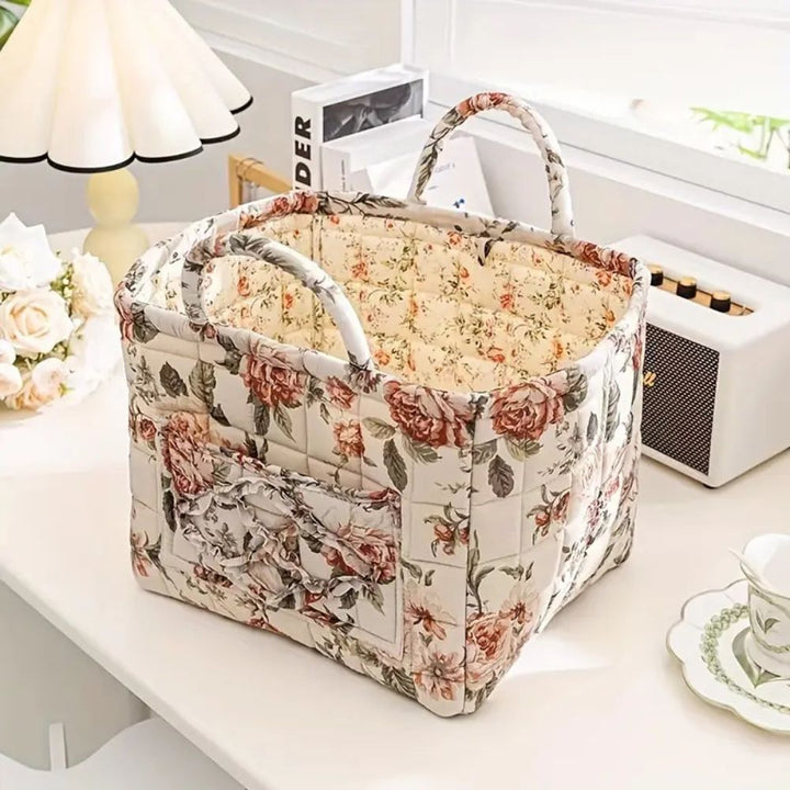 EleganzKorb: Cesto di stoccaggio in canvas con delicato motivo floreale – leggero, robusto e versatile per scarpe e biancheria