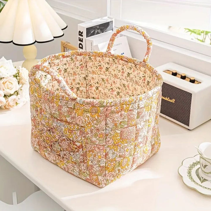 EleganzKorb: Cesto di stoccaggio in canvas con delicato motivo floreale – leggero, robusto e versatile per scarpe e biancheria