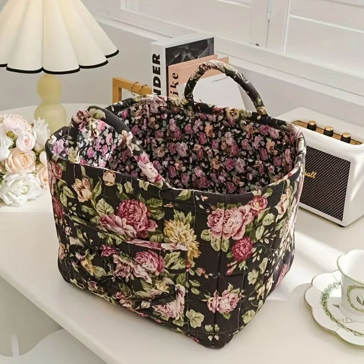 EleganzKorb: Cesto di stoccaggio in canvas con delicato motivo floreale – leggero, robusto e versatile per scarpe e biancheria