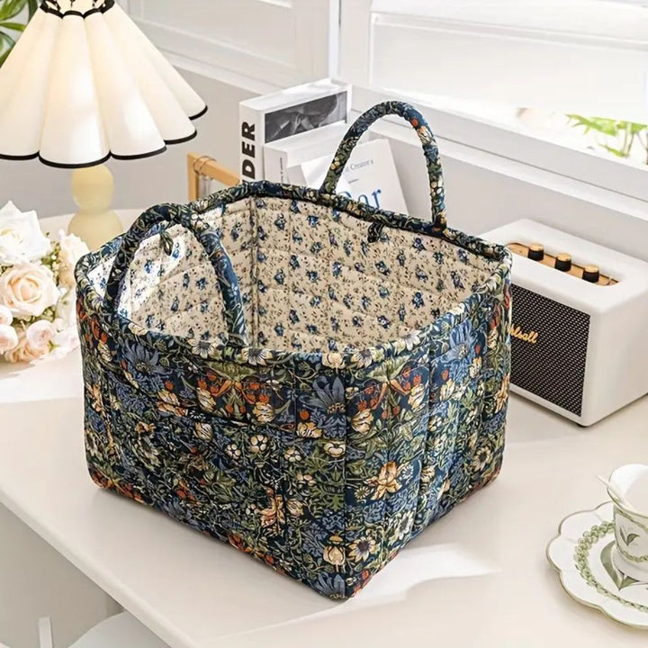 EleganzKorb: Cesto di stoccaggio in canvas con delicato motivo floreale – leggero, robusto e versatile per scarpe e biancheria