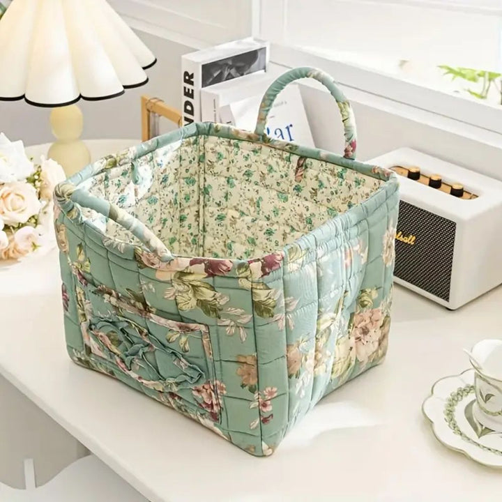EleganzKorb: Cesto di stoccaggio in canvas con delicato motivo floreale – leggero, robusto e versatile per scarpe e biancheria