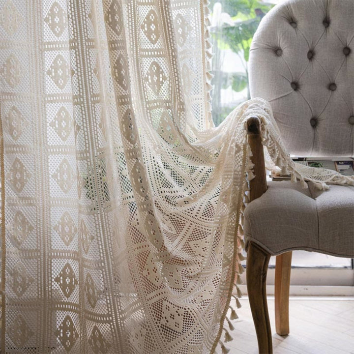 EleganzRauter: Tende in pizzo semi-trasparente – motivo a diamante decorativo per un&