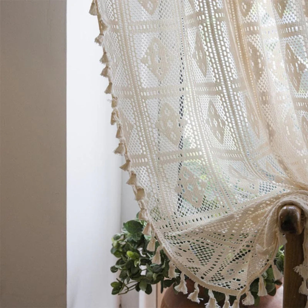 EleganzRauter: Tende in pizzo semi-trasparente – motivo a diamante decorativo per un&