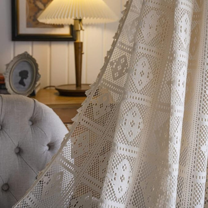 EleganzRauter: Tende in pizzo semi-trasparente – motivo a diamante decorativo per un&