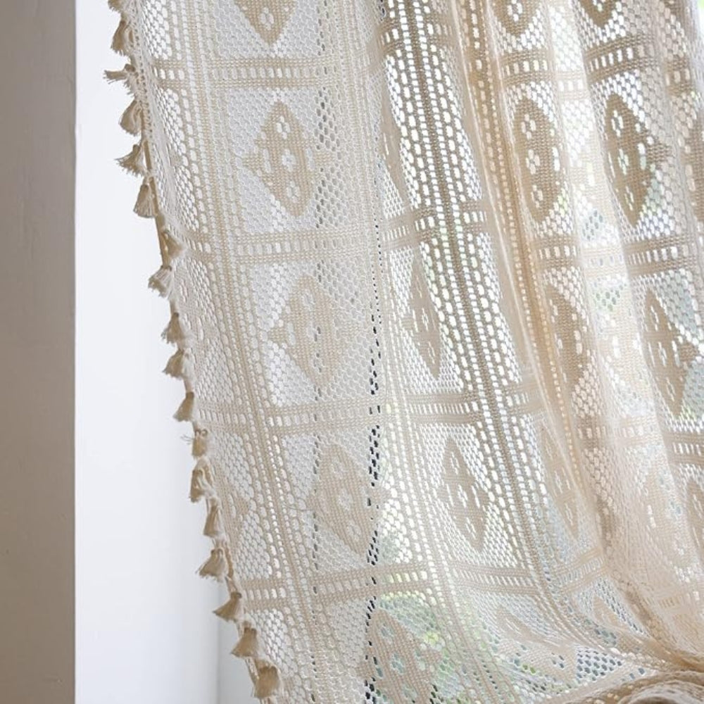 EleganzRauter: Tende in pizzo semi-trasparente – motivo a diamante decorativo per un&