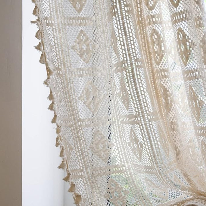 EleganzRauter: Tende in pizzo semi-trasparente – motivo a diamante decorativo per un&