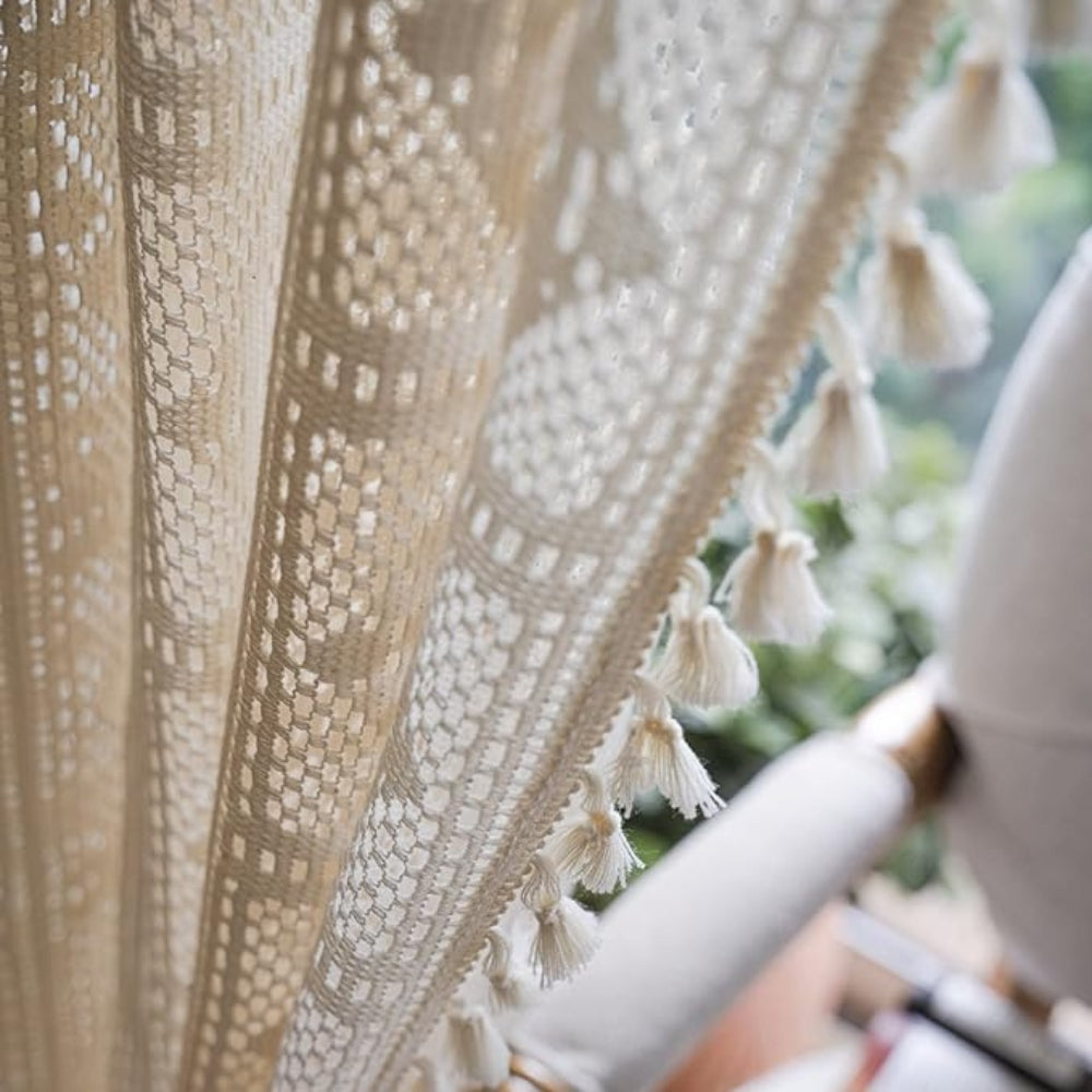 EleganzRauter: Tende in pizzo semi-trasparente – motivo a diamante decorativo per un&