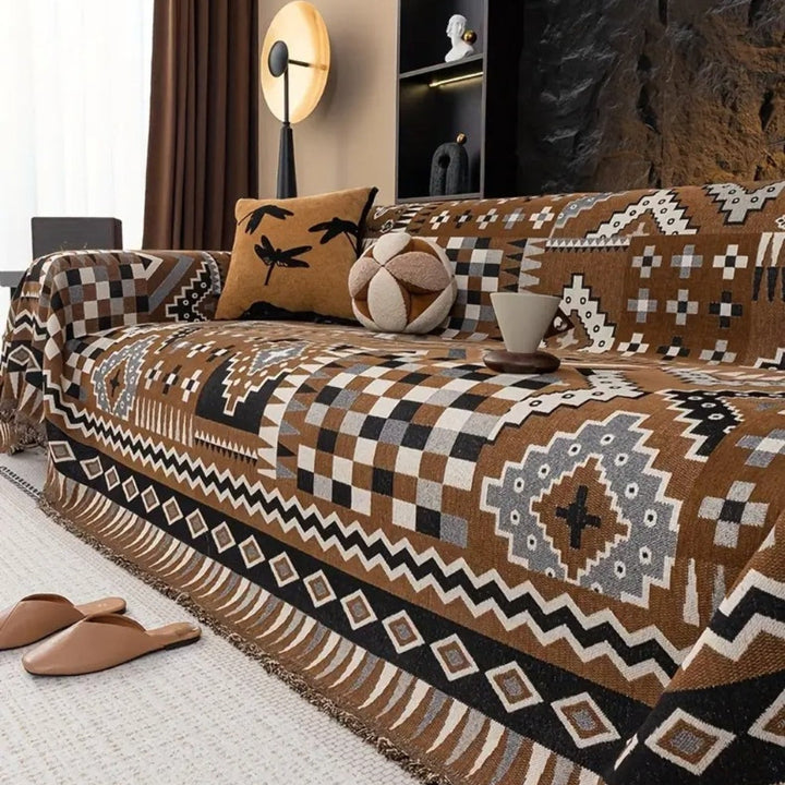 EthnoNest: Rivestimento per divano in stile nomade realizzato in pregiato chenille con un elaborato motivo Boho – per divano e area living