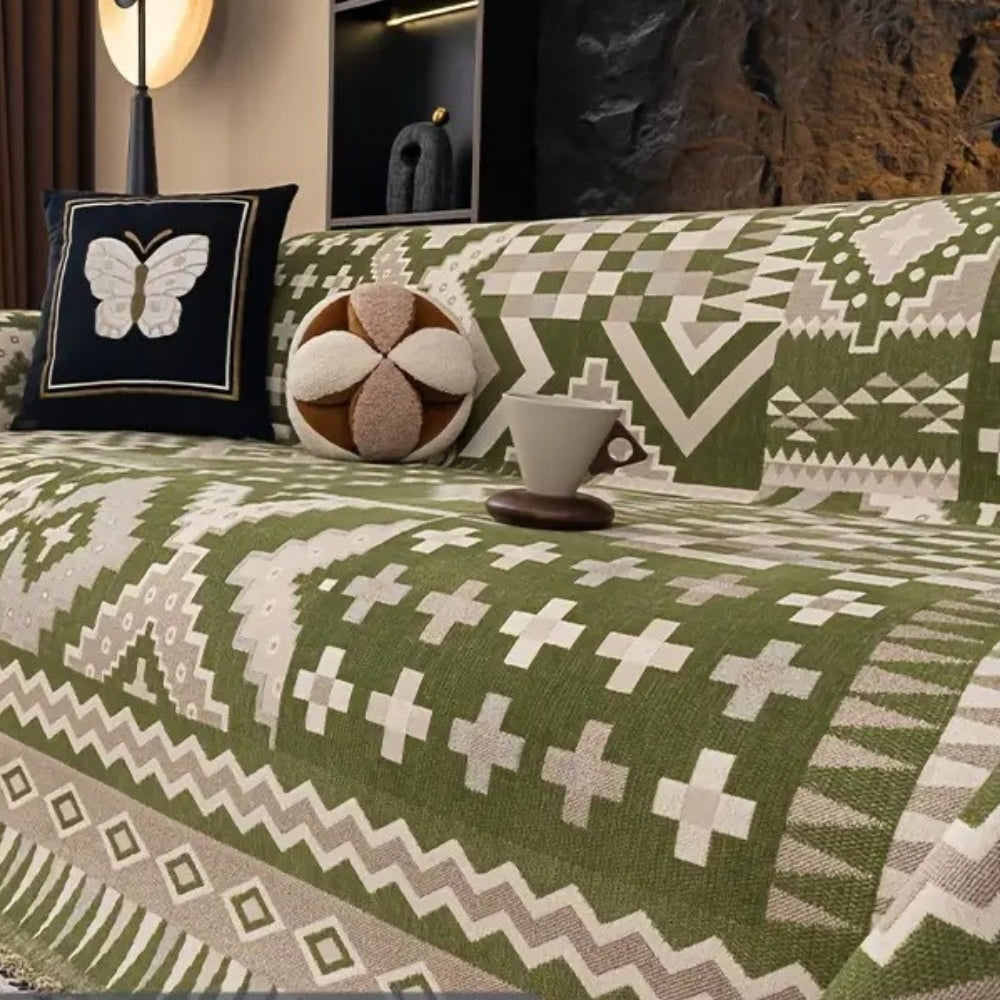 EthnoNest: Rivestimento per divano in stile nomade realizzato in pregiato chenille con un elaborato motivo Boho – per divano e area living
