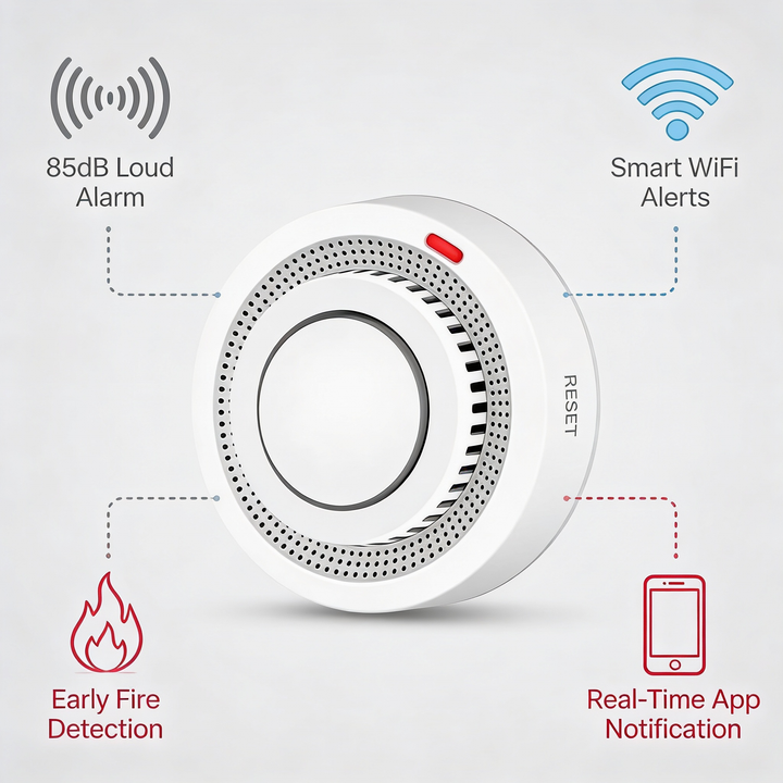 Rilevatore di Fumo WiFi Intelligente Allarme Incendio 85dB – SafeSense